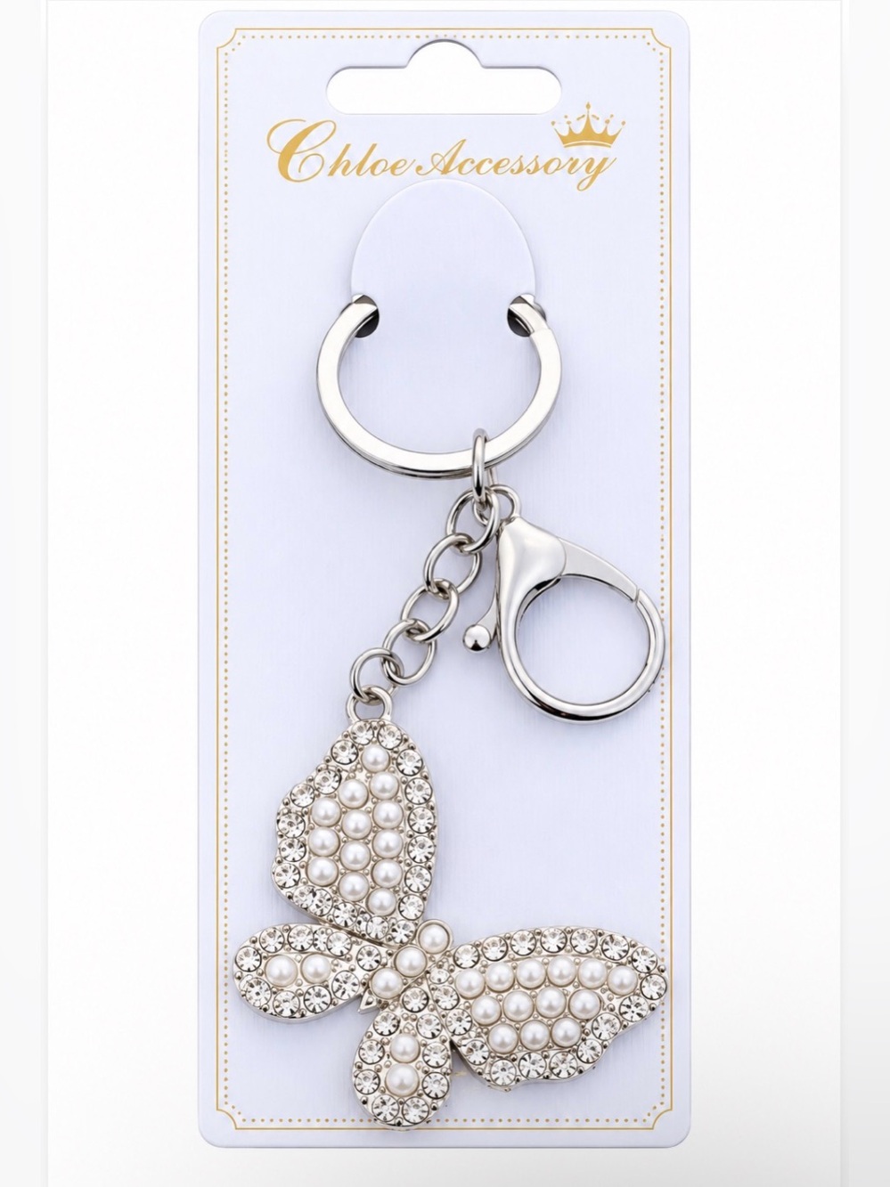 BUY NOW Silver & Faux Pearl Butterfly Keychain/Bag Charm